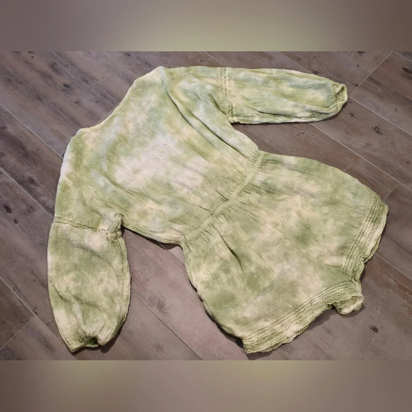 Aerie Tie-Dye Long Sleeve Viscose Blend V Neck Romper Green - Picture 10 of 11